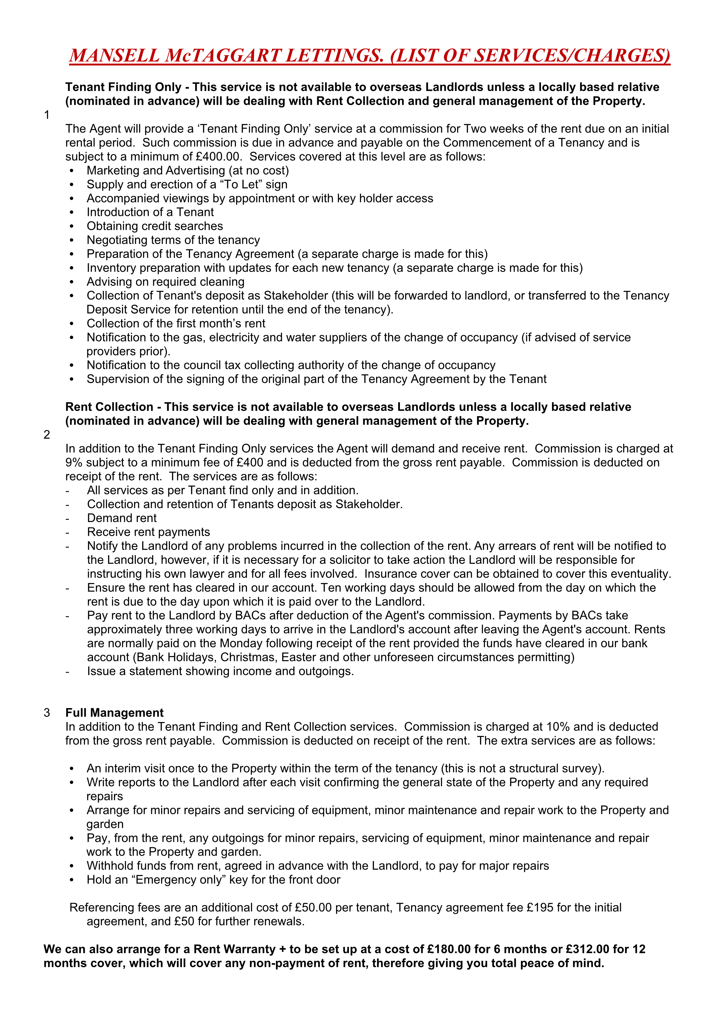 List Of Service